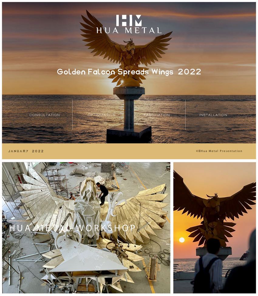 January 2022_hua_ January 2022 golden brass falcon sculpture